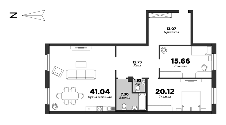 NEVA HAUS, Корпус 1, 2 спальни, 111.34 м² | планировка элитных квартир Санкт-Петербурга | М16
